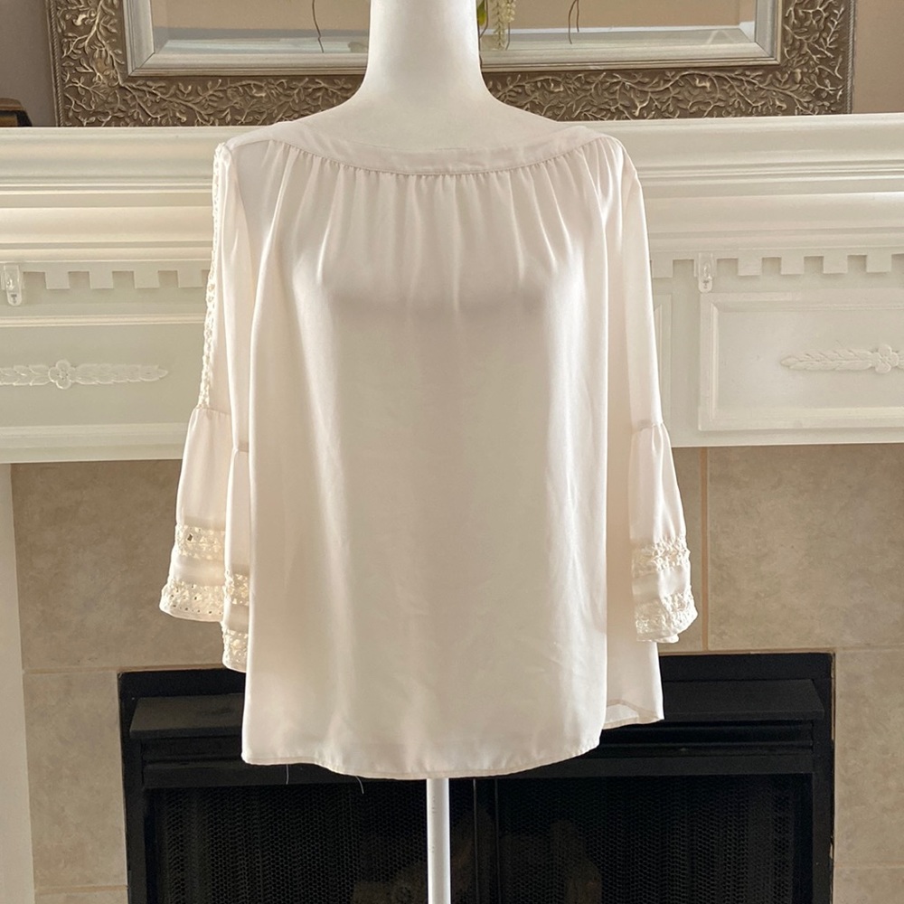Loft Creamy White Dress Blouse with Lace Accents